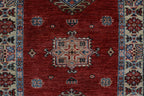 3x8 Red & Beige Super Kazak Geometric Handmade Cotton & Wool Runner Rug | Premium Luxury Runner Rug