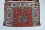 3x8 Red & Beige Super Kazak Geometric Handmade Cotton & Wool Runner Rug | Premium Luxury Runner Rug