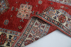3x8 Red & Beige Super Kazak Geometric Handmade Cotton & Wool Runner Rug | Premium Luxury Runner Rug