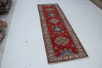 3x8 Red & Beige Super Kazak Geometric Handmade Cotton & Wool Runner Rug | Premium Luxury Runner Rug