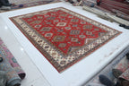 8.5x9 Red Super Kazak Geometric Area Rug | Handmade Wool & Cotton Rug