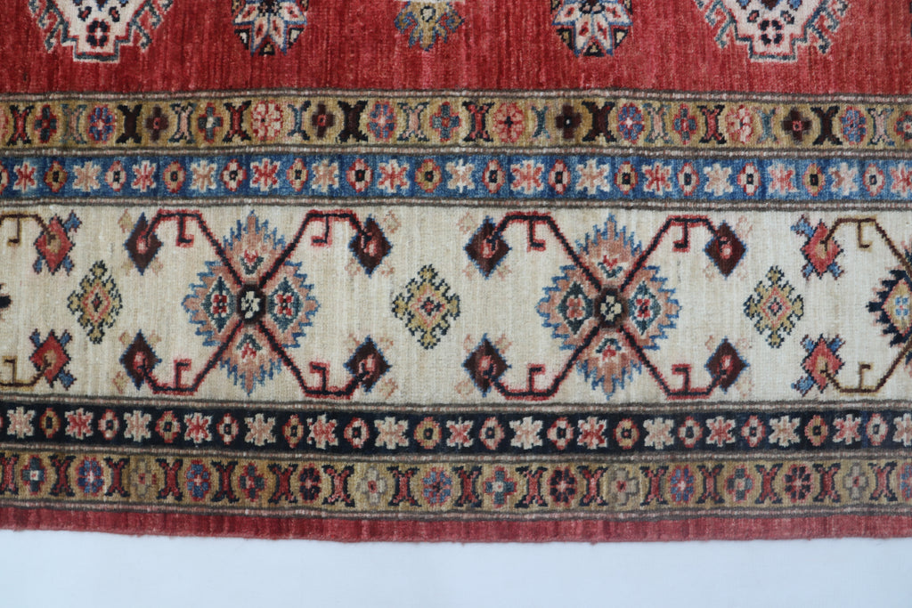 8.5x9 Red Super Kazak Geometric Area Rug | Handmade Wool & Cotton Rug