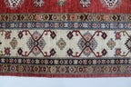 8.5x9 Red Super Kazak Geometric Area Rug | Handmade Wool & Cotton Rug