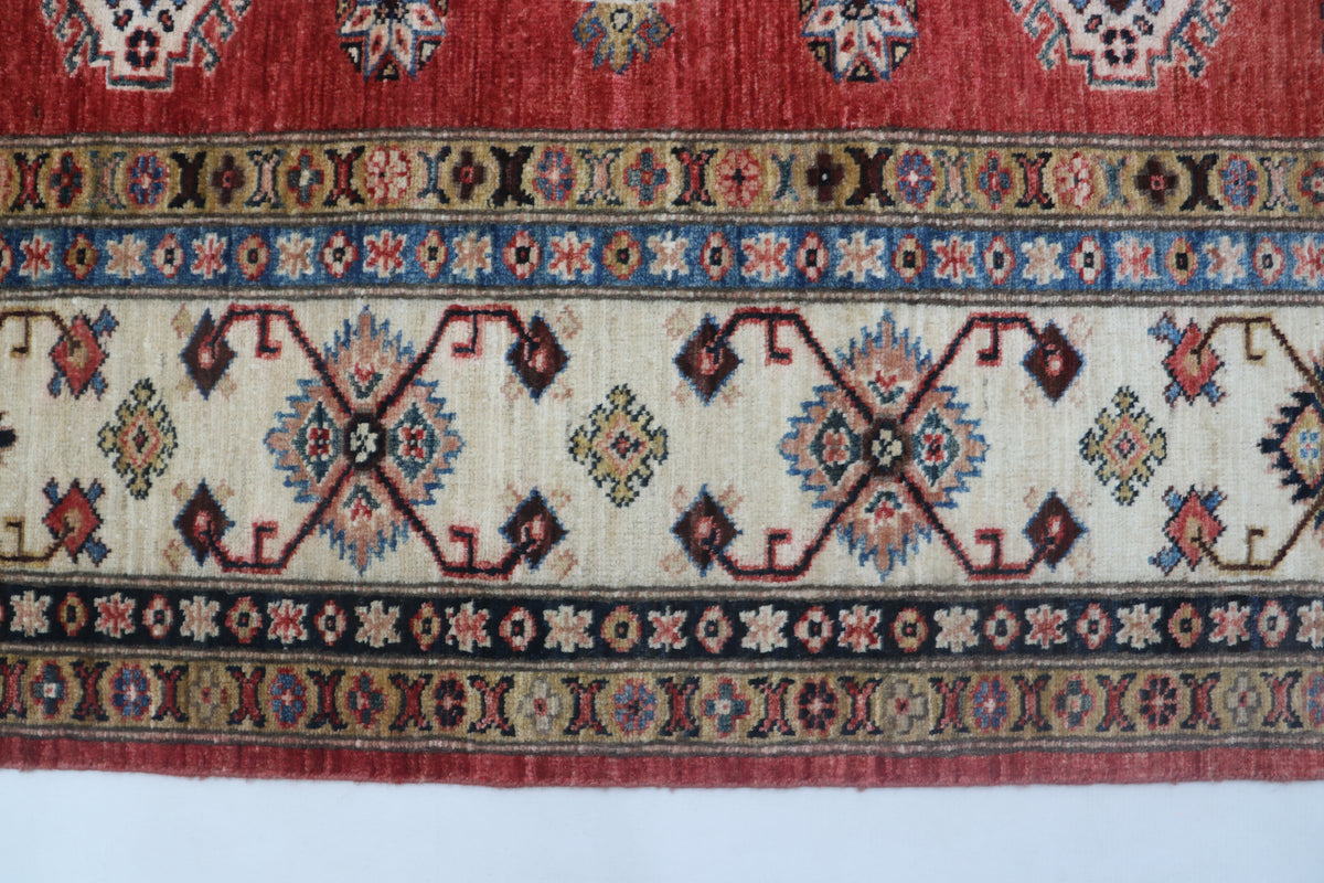 8.5x9 Red Super Kazak Geometric Area Rug | Handmade Wool & Cotton Rug
