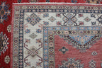 8.5x9 Red Super Kazak Geometric Area Rug | Handmade Wool & Cotton Rug