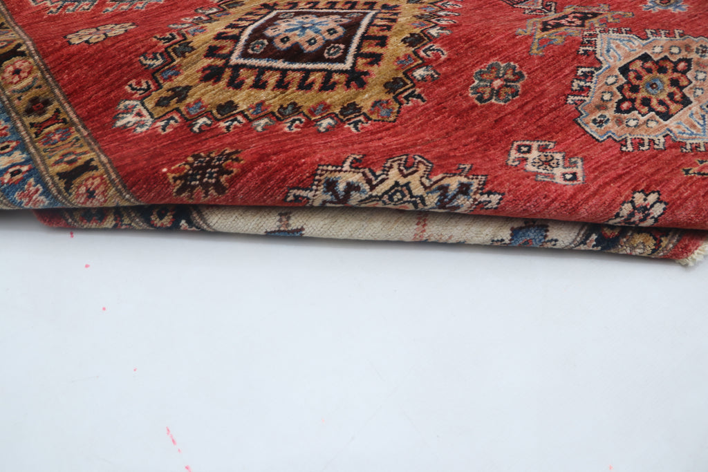 8.5x9 Red Super Kazak Geometric Area Rug | Handmade Wool & Cotton Rug