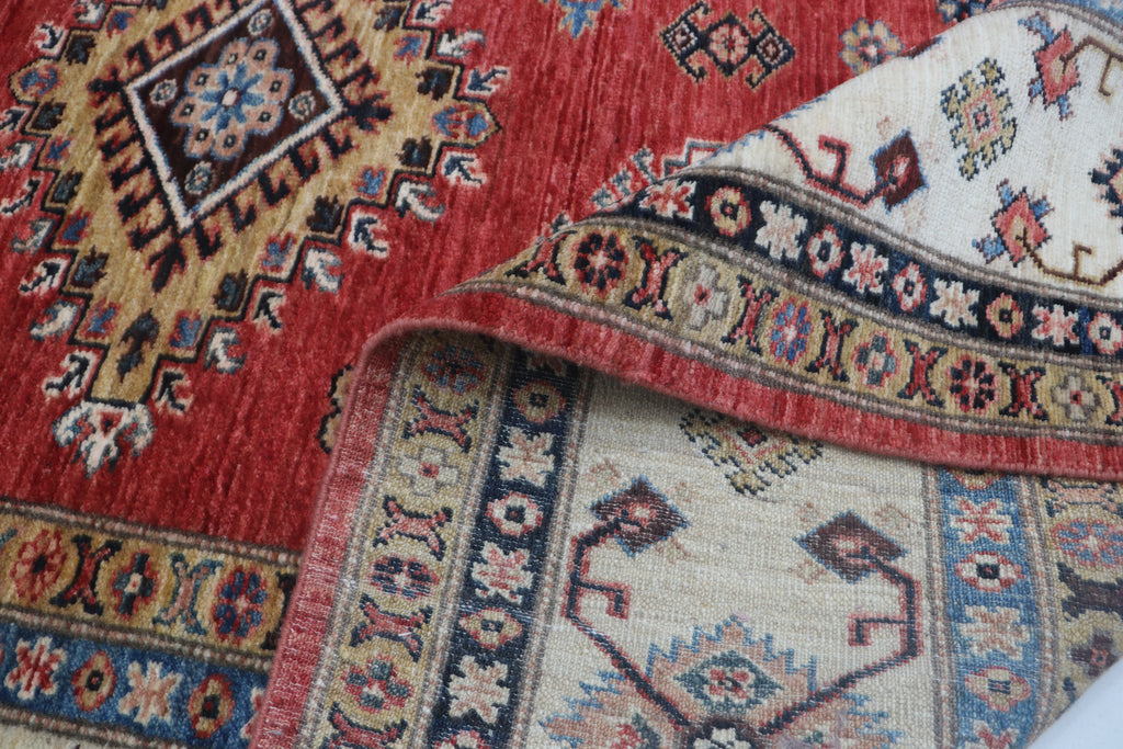 8.5x9 Red Super Kazak Geometric Area Rug | Handmade Wool & Cotton Rug