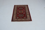 3x4 Red & Beige Super Kazak Geometric Handmade Cotton & Wool Rug | Premium Luxury Area Rug