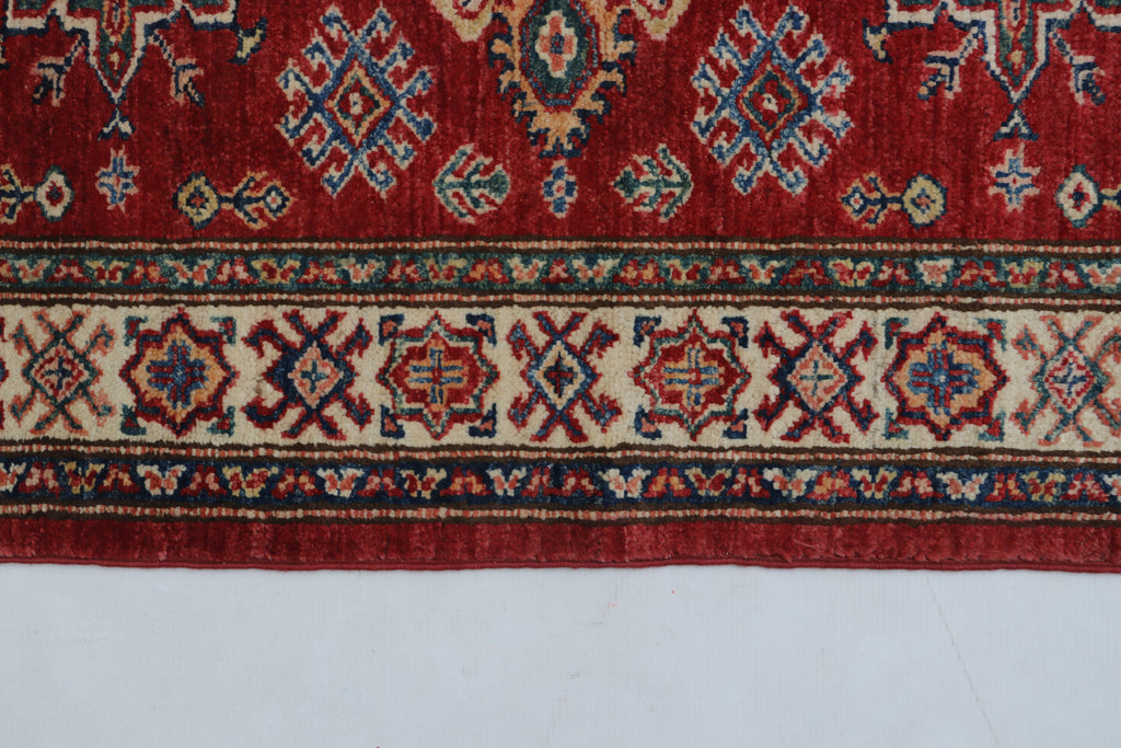 3x4 Red & Beige Super Kazak Geometric Handmade Cotton & Wool Rug | Premium Luxury Area Rug