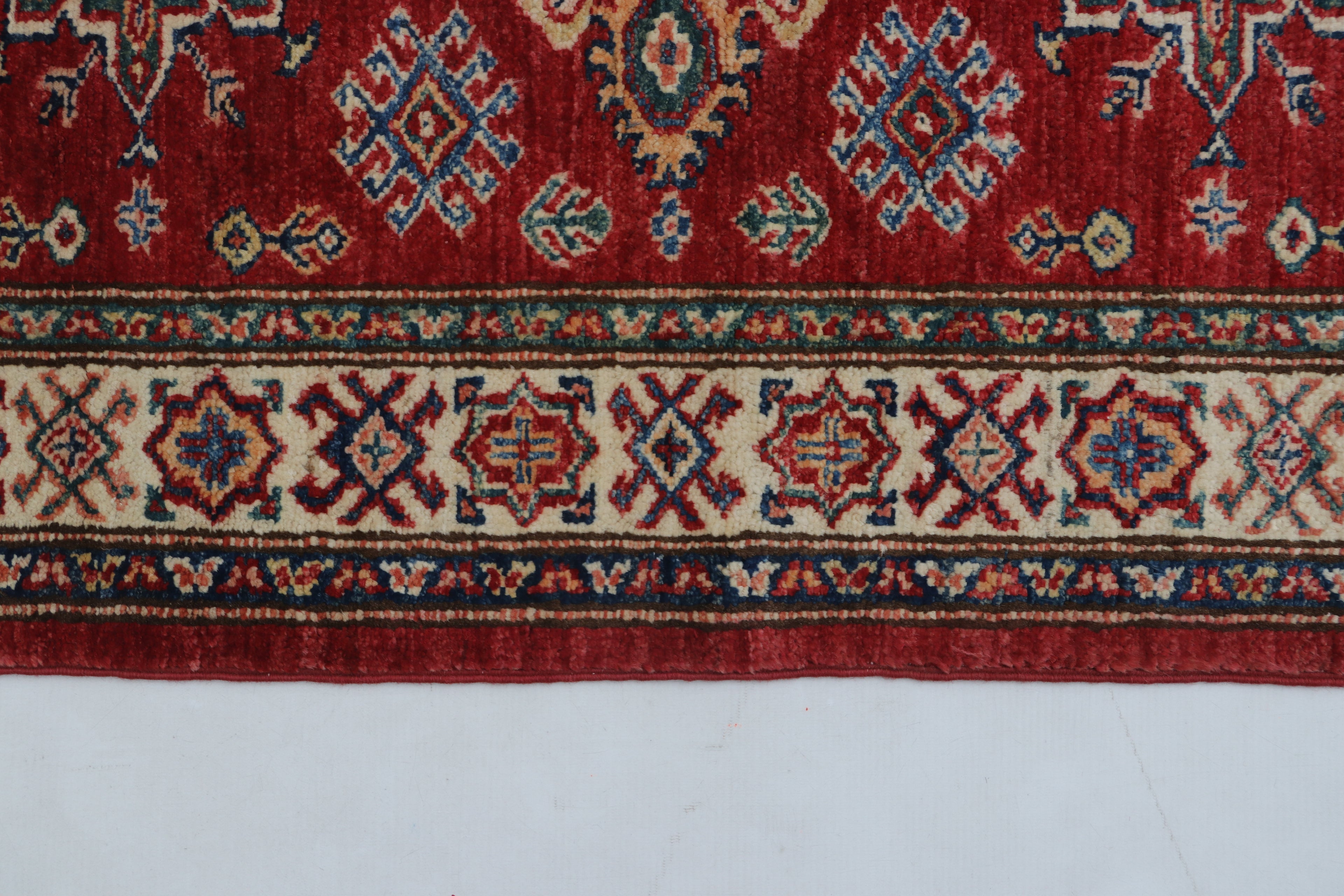 3x4 Red & Beige Super Kazak Geometric Handmade Cotton & Wool Rug | Premium Luxury Area Rug