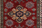 3x4 Red & Beige Super Kazak Geometric Handmade Cotton & Wool Rug | Premium Luxury Area Rug