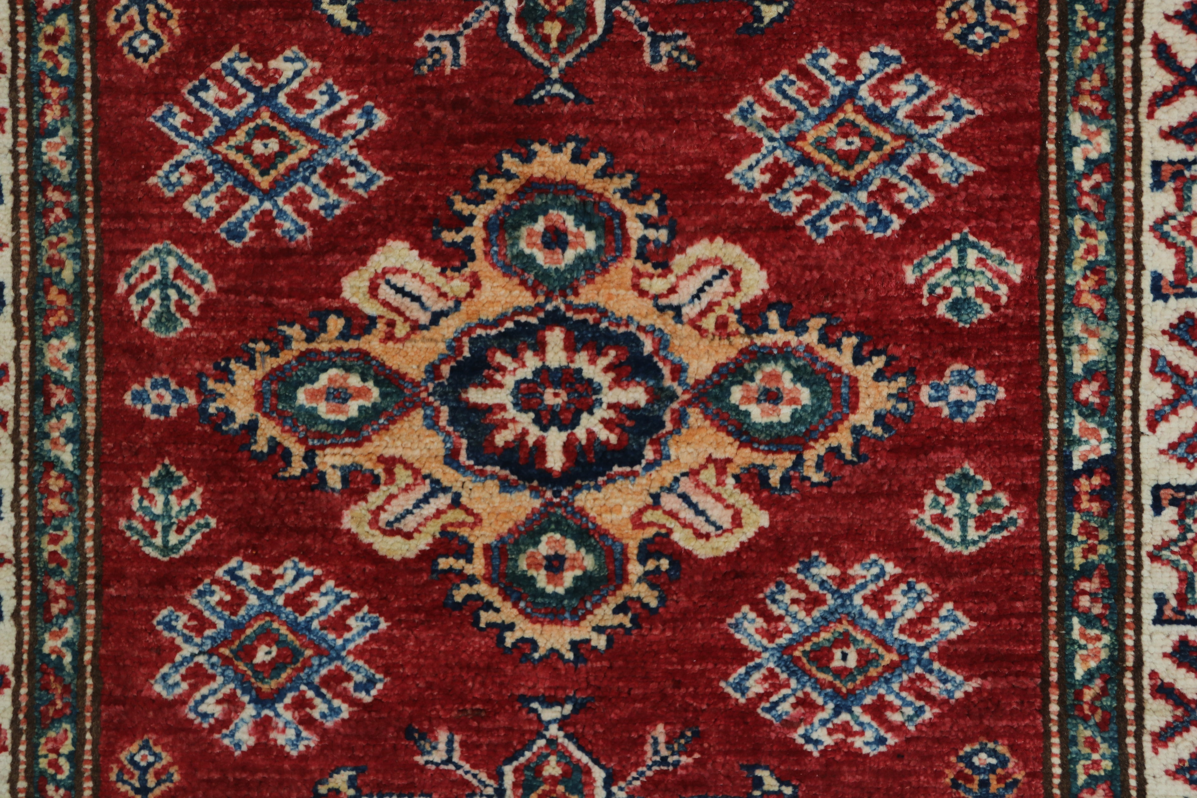 3x4 Red & Beige Super Kazak Geometric Handmade Cotton & Wool Rug | Premium Luxury Area Rug