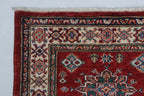 3x4 Red & Beige Super Kazak Geometric Handmade Cotton & Wool Rug | Premium Luxury Area Rug