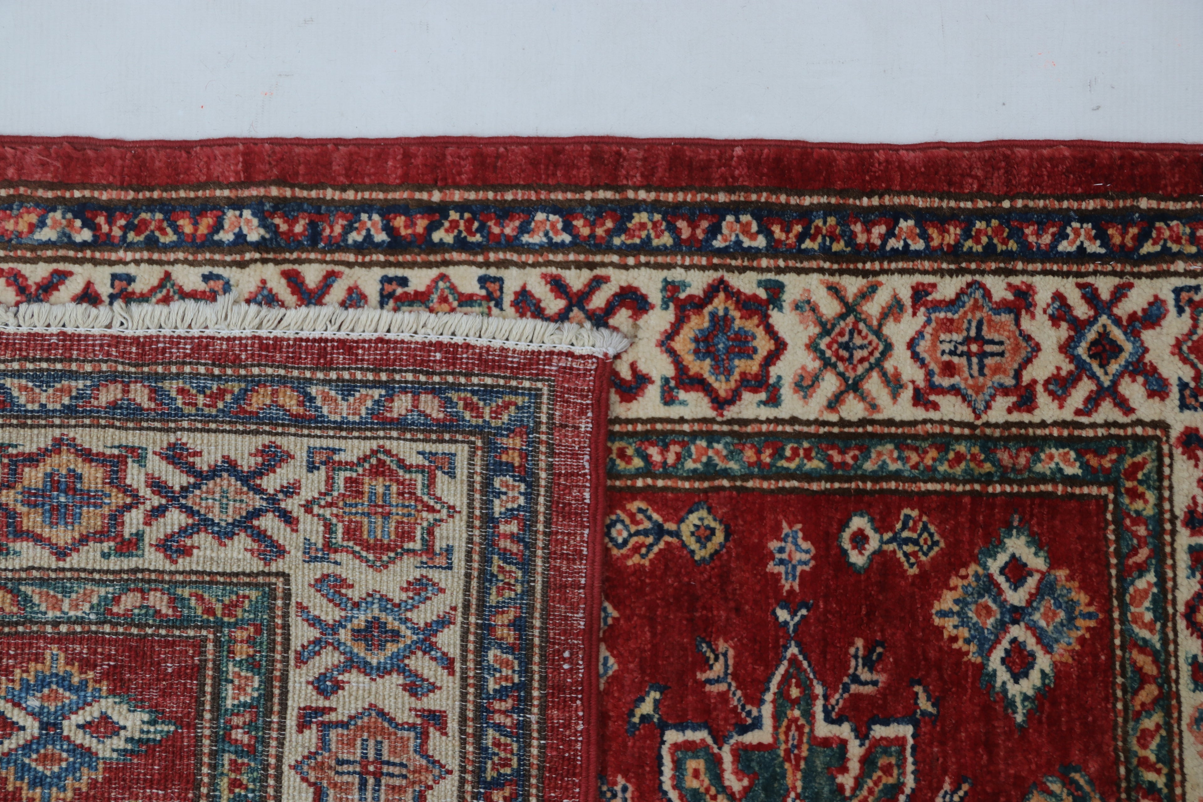 3x4 Red & Beige Super Kazak Geometric Handmade Cotton & Wool Rug | Premium Luxury Area Rug