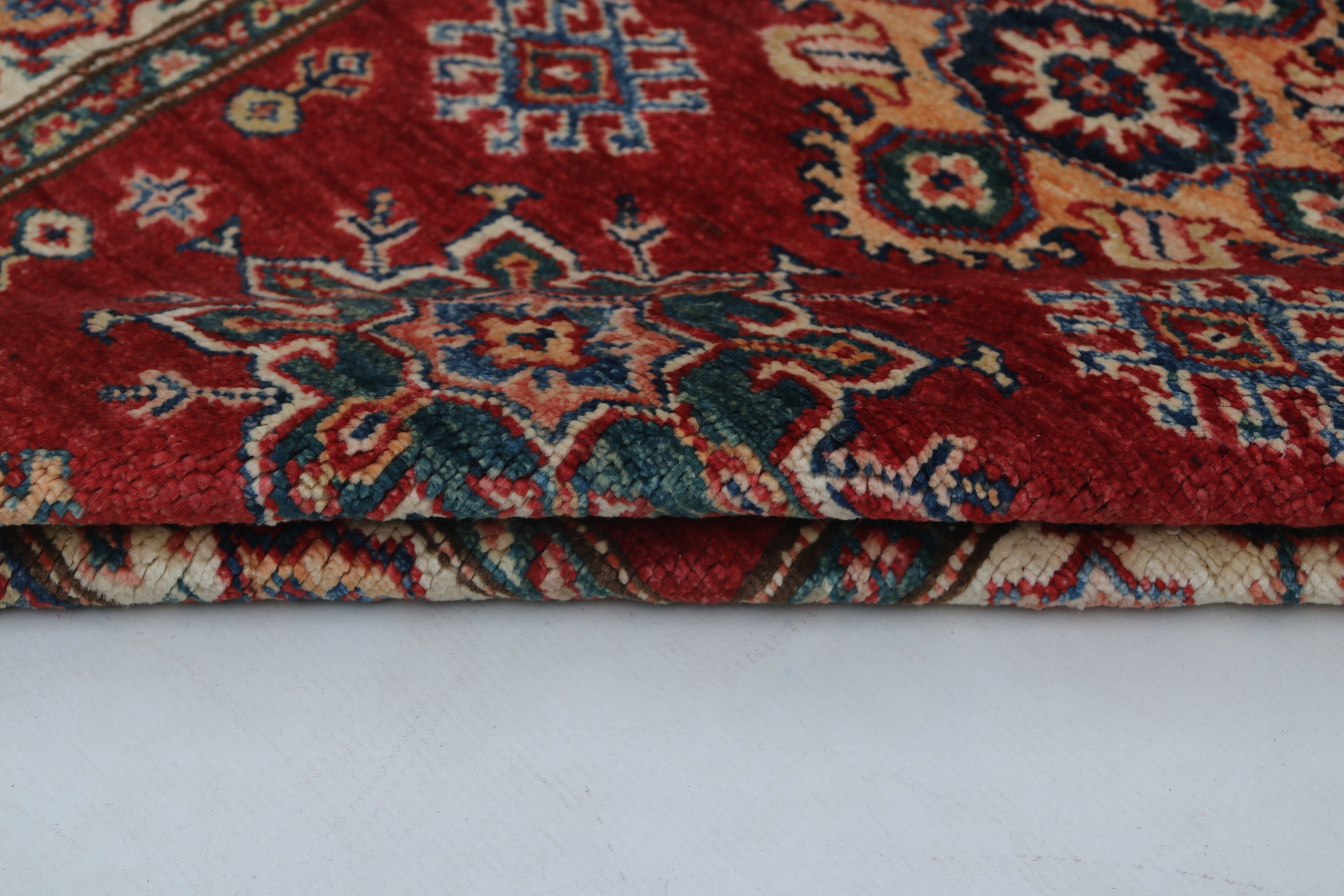 3x4 Red & Beige Super Kazak Geometric Handmade Cotton & Wool Rug | Premium Luxury Area Rug