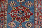 3x5 Blue & Red Super Kazak Area Rug | Handmade Wool & Cotton Geometric Rug