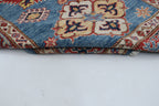 3x5 Blue & Red Super Kazak Area Rug | Handmade Wool & Cotton Geometric Rug