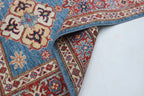 3x5 Blue & Red Super Kazak Area Rug | Handmade Wool & Cotton Geometric Rug