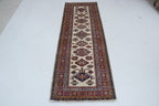 3x8 Beige & Red Super Kazak Geometric Handmade Cotton & Wool Runner Rug | Premium Luxury Runner Rug