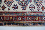 3x8 Beige & Red Super Kazak Geometric Handmade Cotton & Wool Runner Rug | Premium Luxury Runner Rug