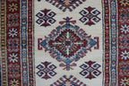 3x8 Beige & Red Super Kazak Geometric Handmade Cotton & Wool Runner Rug | Premium Luxury Runner Rug