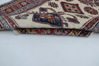 3x8 Beige & Red Super Kazak Geometric Handmade Cotton & Wool Runner Rug | Premium Luxury Runner Rug