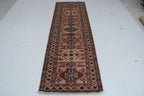 3x9 Beige & Copper Super Kazak Runner Rug | Handmade Wool & Cotton Geometric Rug