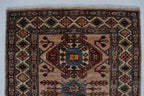 3x9 Beige & Copper Super Kazak Runner Rug | Handmade Wool & Cotton Geometric Rug