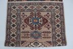 3x9 Beige & Copper Super Kazak Runner Rug | Handmade Wool & Cotton Geometric Rug