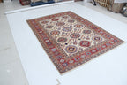 6x8 Beige & Red Super Kazak Geometric Handmade Cotton & Wool Rug | Premium Luxury Area Rug