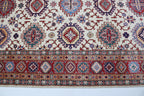 6x8 Beige & Red Super Kazak Geometric Handmade Cotton & Wool Rug | Premium Luxury Area Rug