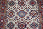 6x8 Beige & Red Super Kazak Geometric Handmade Cotton & Wool Rug | Premium Luxury Area Rug