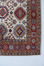 6x8 Beige & Red Super Kazak Geometric Handmade Cotton & Wool Rug | Premium Luxury Area Rug