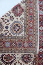 6x8 Beige & Red Super Kazak Geometric Handmade Cotton & Wool Rug | Premium Luxury Area Rug