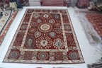 10x14 Red Chobi Area Rug | Handmade Wool & Cotton Floral Rug | Luxury Chobi Rug