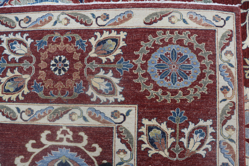 10x14 Red Chobi Area Rug | Handmade Wool & Cotton Floral Rug | Luxury Chobi Rug