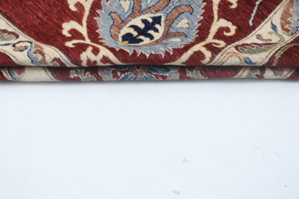10x14 Red Chobi Area Rug | Handmade Wool & Cotton Floral Rug | Luxury Chobi Rug