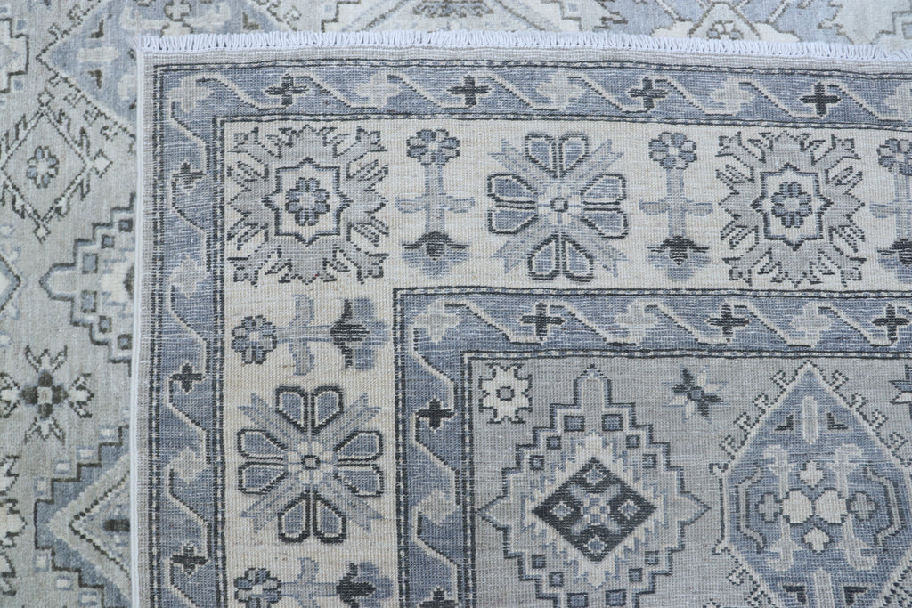 6x9 Gray & Beige Chobi Area Rug | Handmade Wool & Cotton Floral Rug | Luxury Chobi Rug