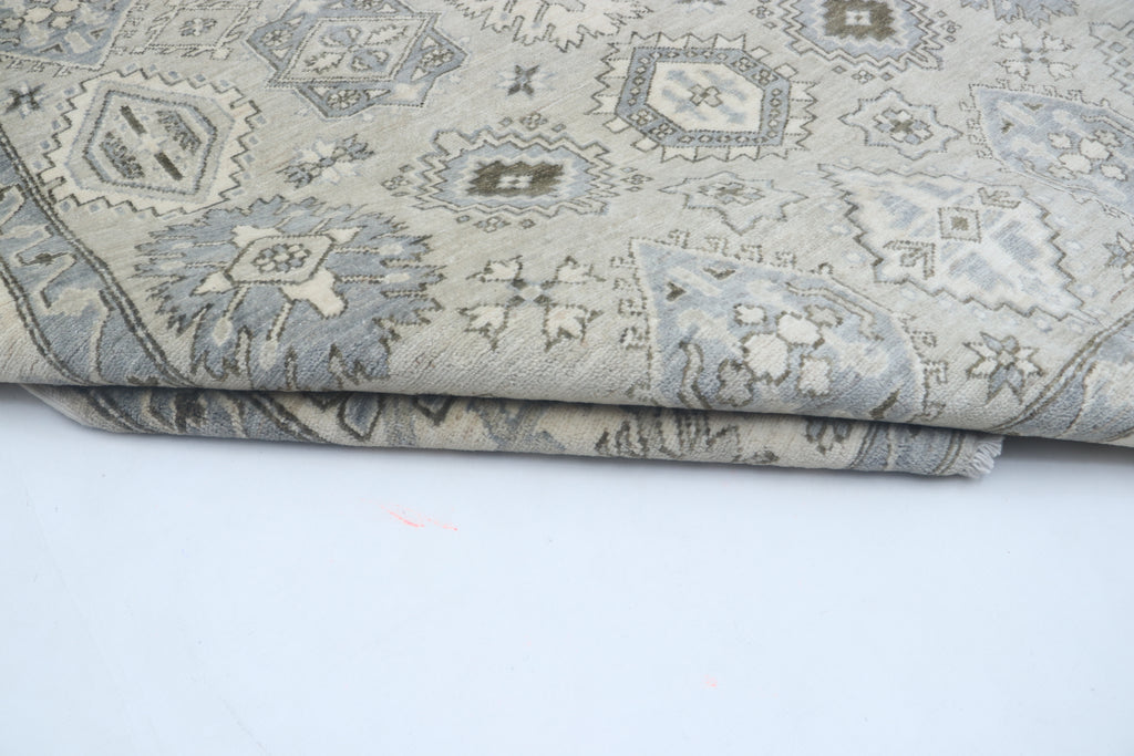 6x9 Gray & Beige Chobi Area Rug | Handmade Wool & Cotton Floral Rug | Luxury Chobi Rug