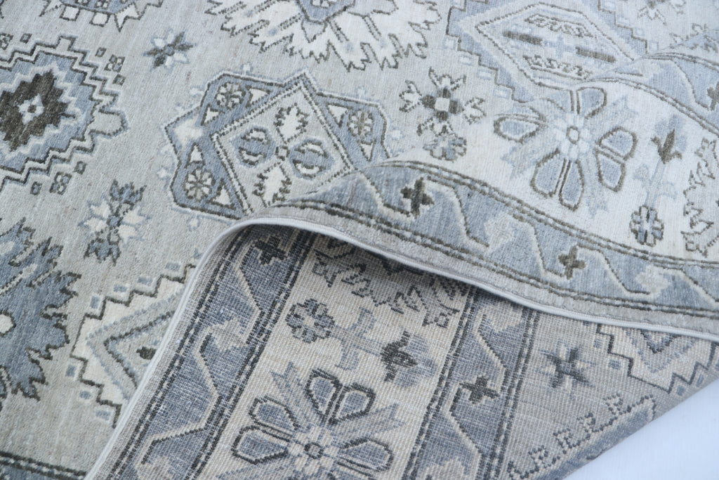 6x9 Gray & Beige Chobi Area Rug | Handmade Wool & Cotton Floral Rug | Luxury Chobi Rug