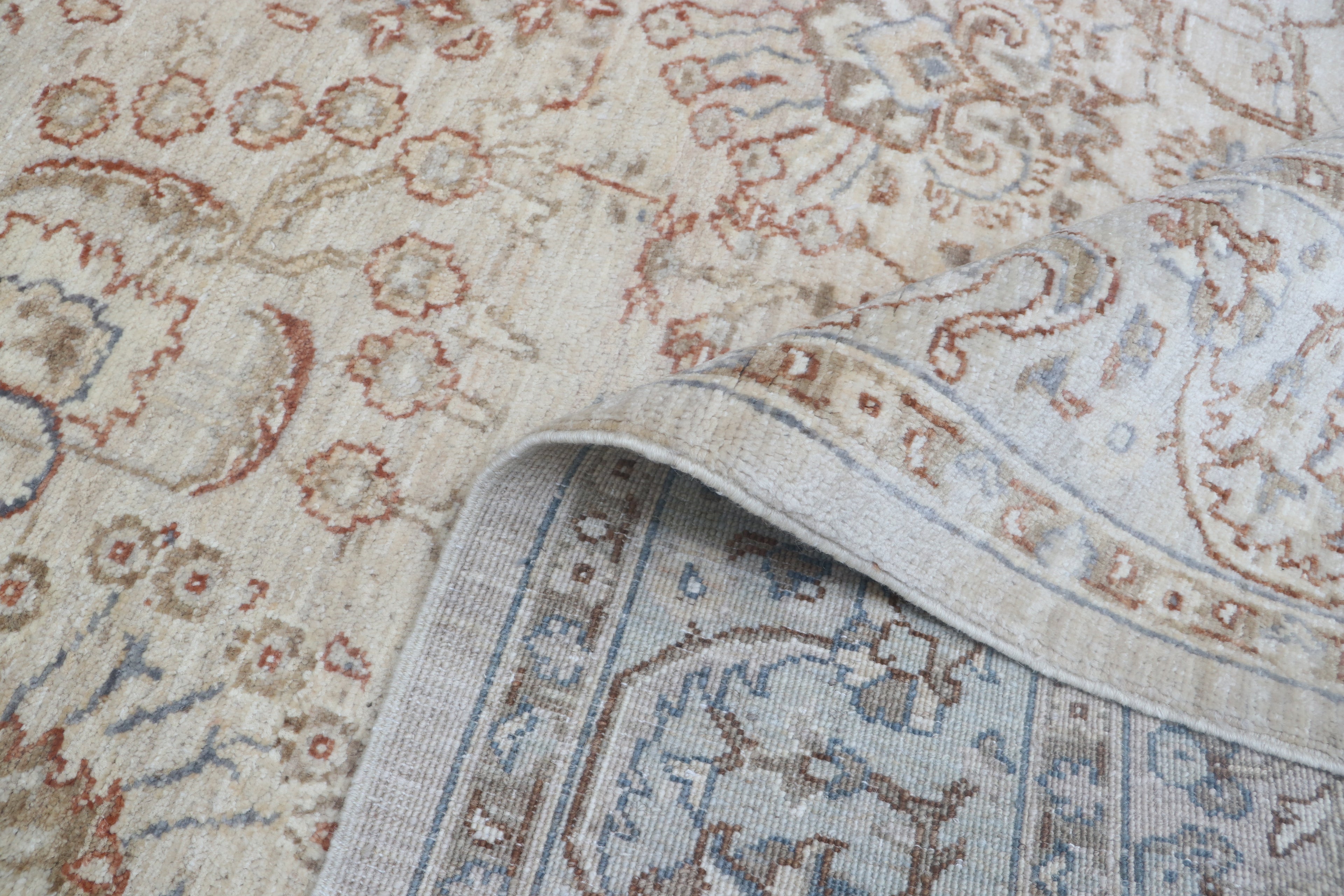 5x7 Beige Chobi Area Rug | Handmade Wool & Cotton Floral Rug | Luxury Chobi Rug