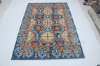 6x9 Blue Chobi Area Rug | Handmade Wool & Cotton Floral Rug | Luxury Chobi Rug