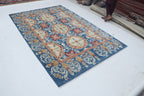 6x9 Blue Chobi Area Rug | Handmade Wool & Cotton Floral Rug | Luxury Chobi Rug