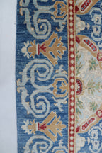 6x9 Blue Chobi Area Rug | Handmade Wool & Cotton Floral Rug | Luxury Chobi Rug