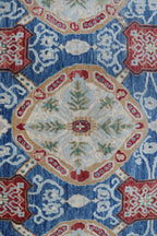 6x9 Blue Chobi Area Rug | Handmade Wool & Cotton Floral Rug | Luxury Chobi Rug