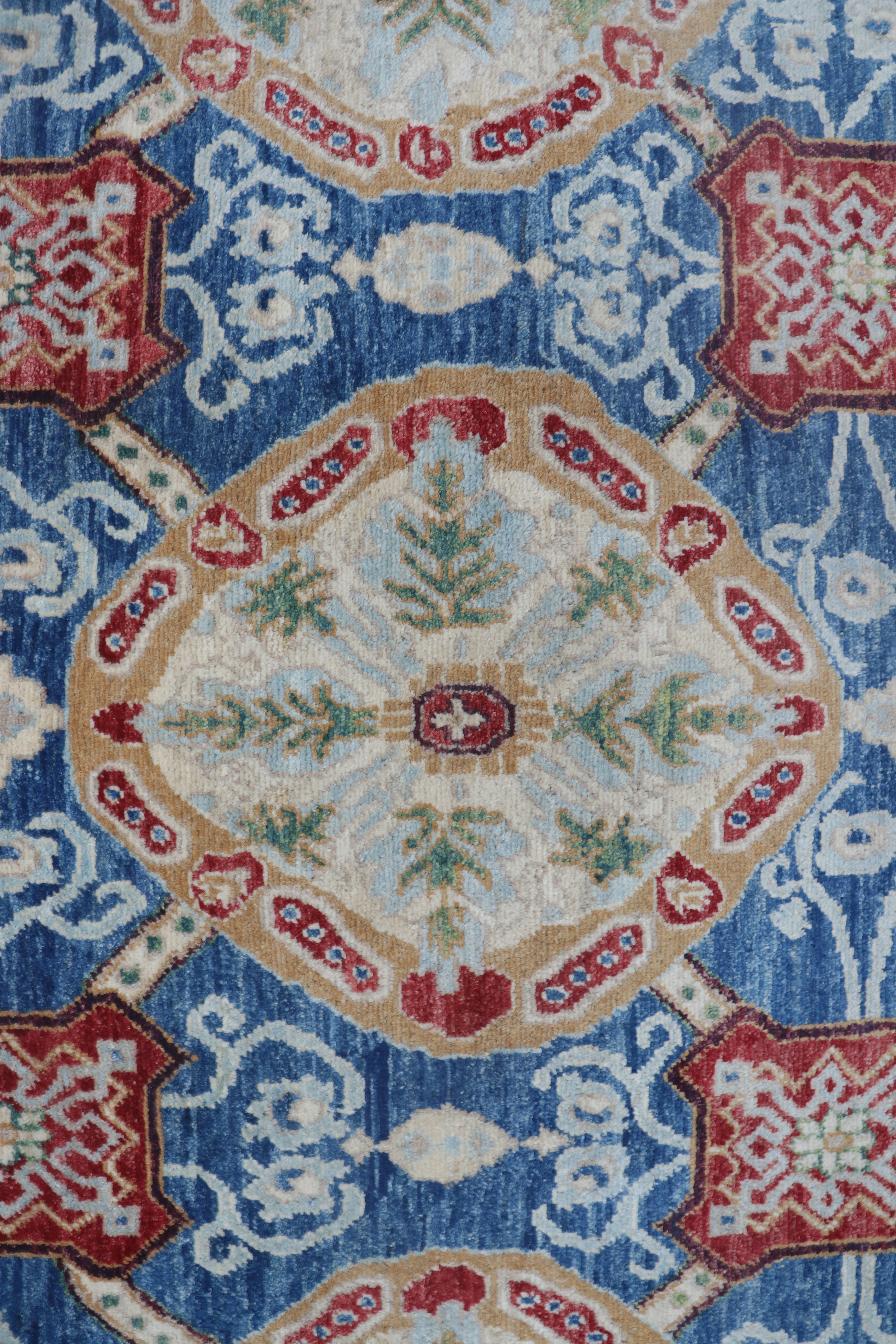 6x9 Blue Chobi Area Rug | Handmade Wool & Cotton Floral Rug | Luxury Chobi Rug
