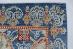 6x9 Blue Chobi Area Rug | Handmade Wool & Cotton Floral Rug | Luxury Chobi Rug
