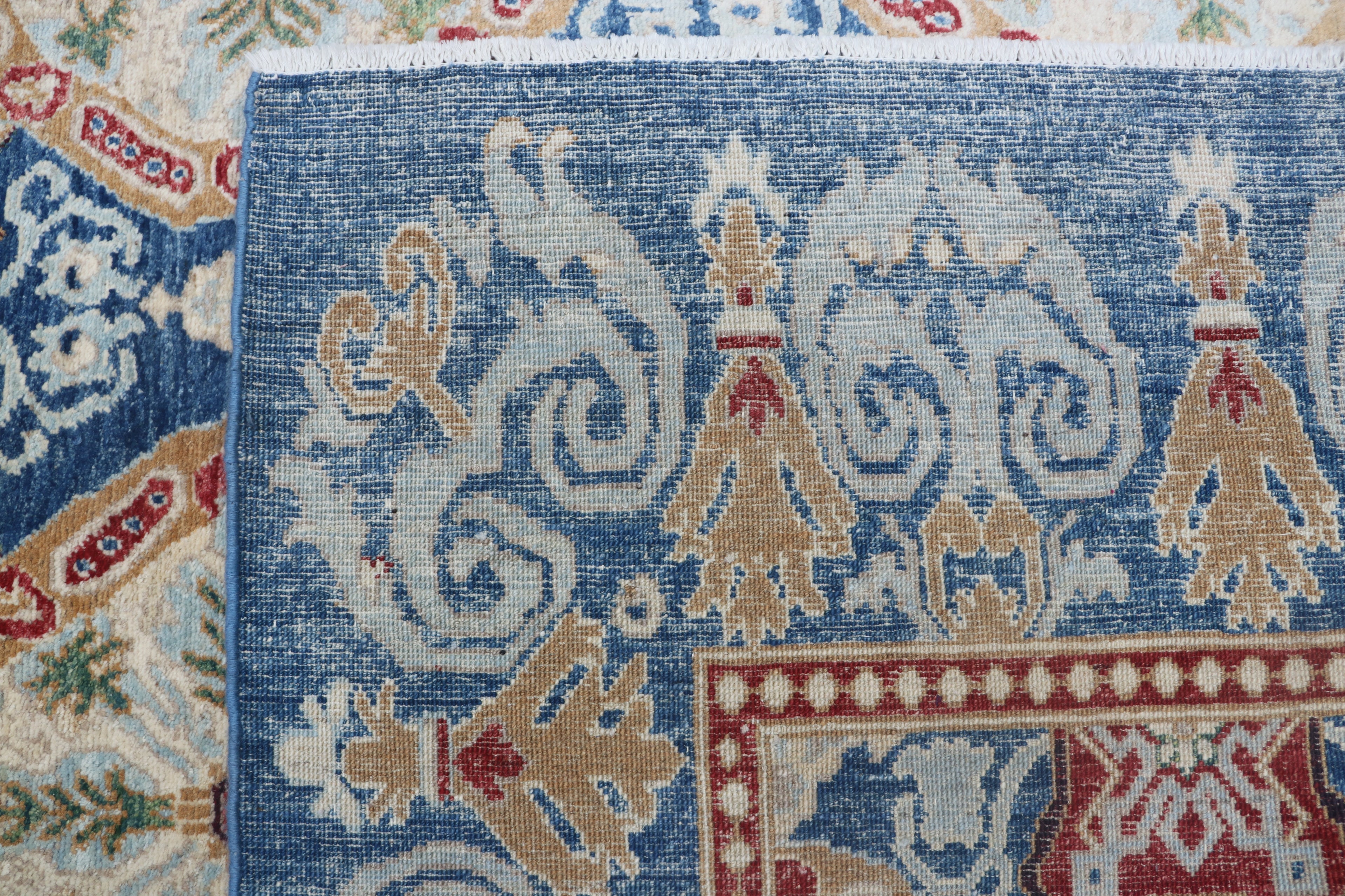 6x9 Blue Chobi Area Rug | Handmade Wool & Cotton Floral Rug | Luxury Chobi Rug