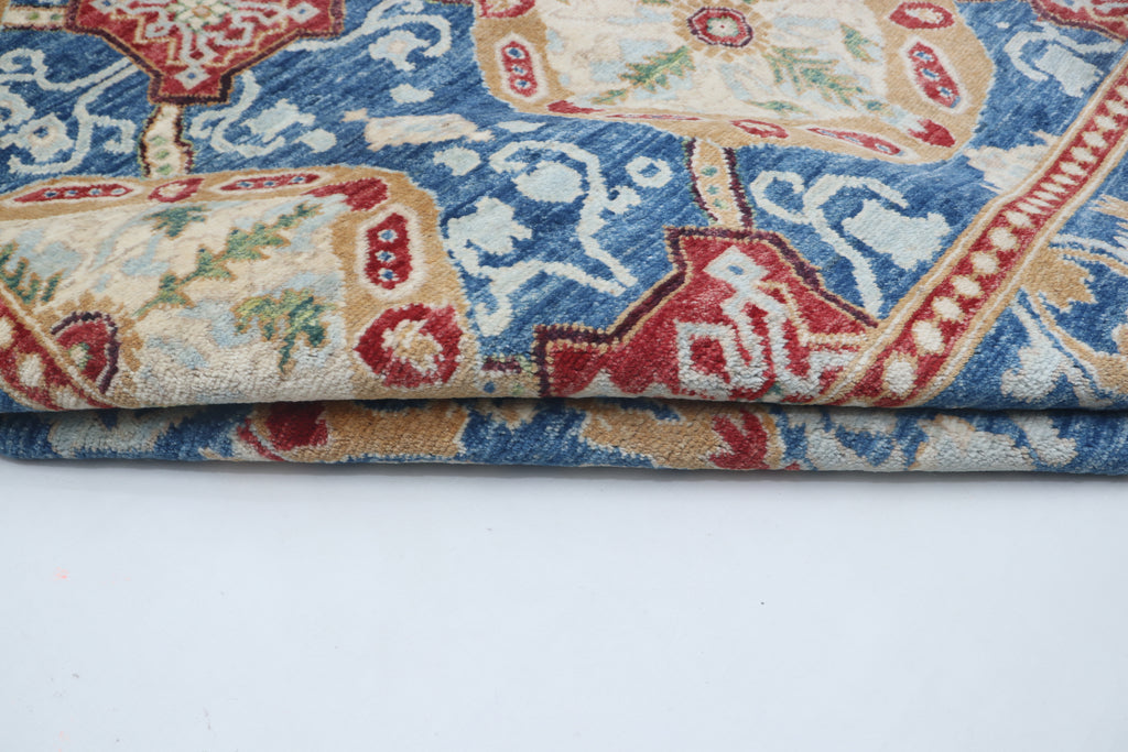 6x9 Blue Chobi Area Rug | Handmade Wool & Cotton Floral Rug | Luxury Chobi Rug