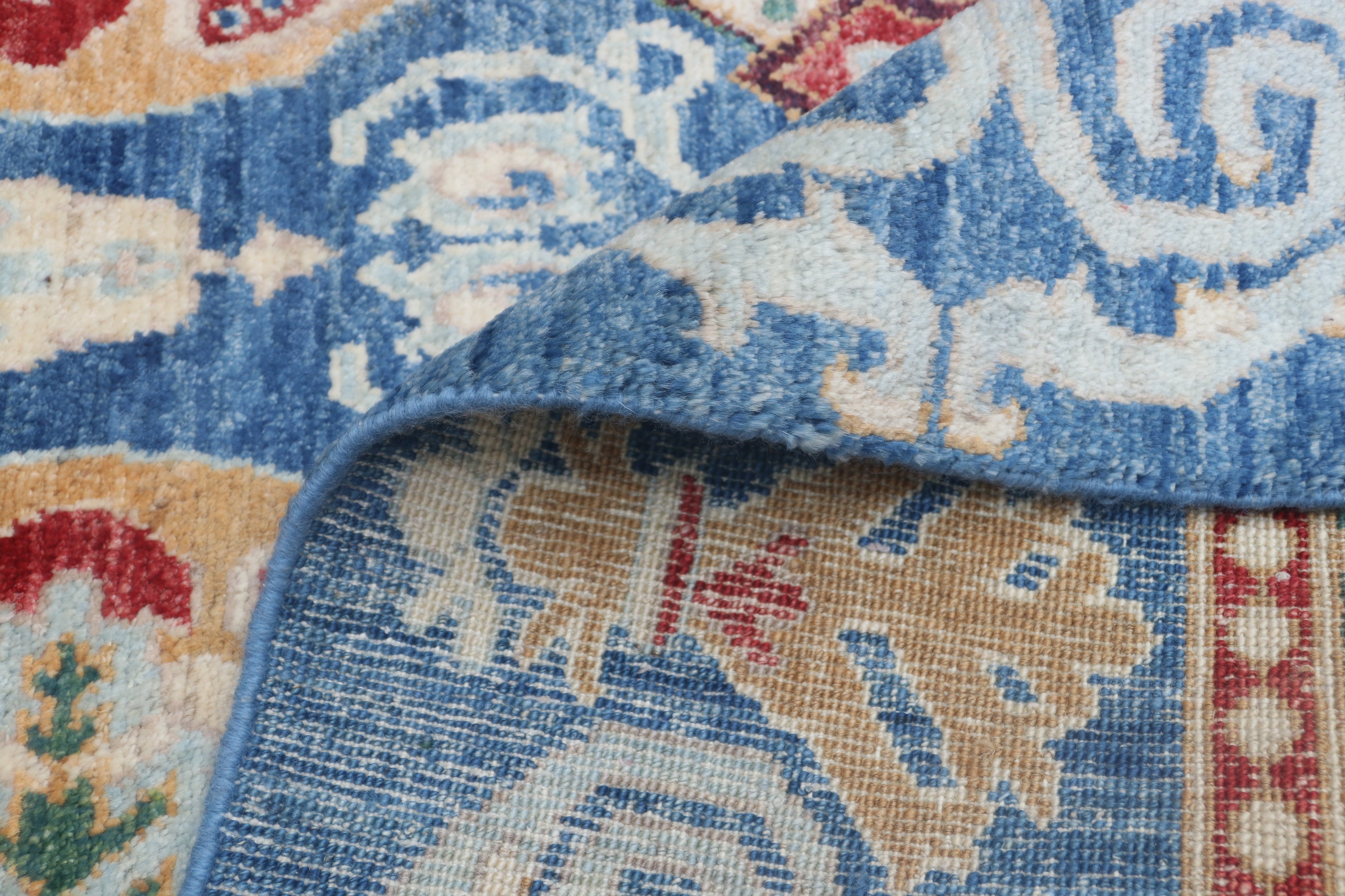 6x9 Blue Chobi Area Rug | Handmade Wool & Cotton Floral Rug | Luxury Chobi Rug